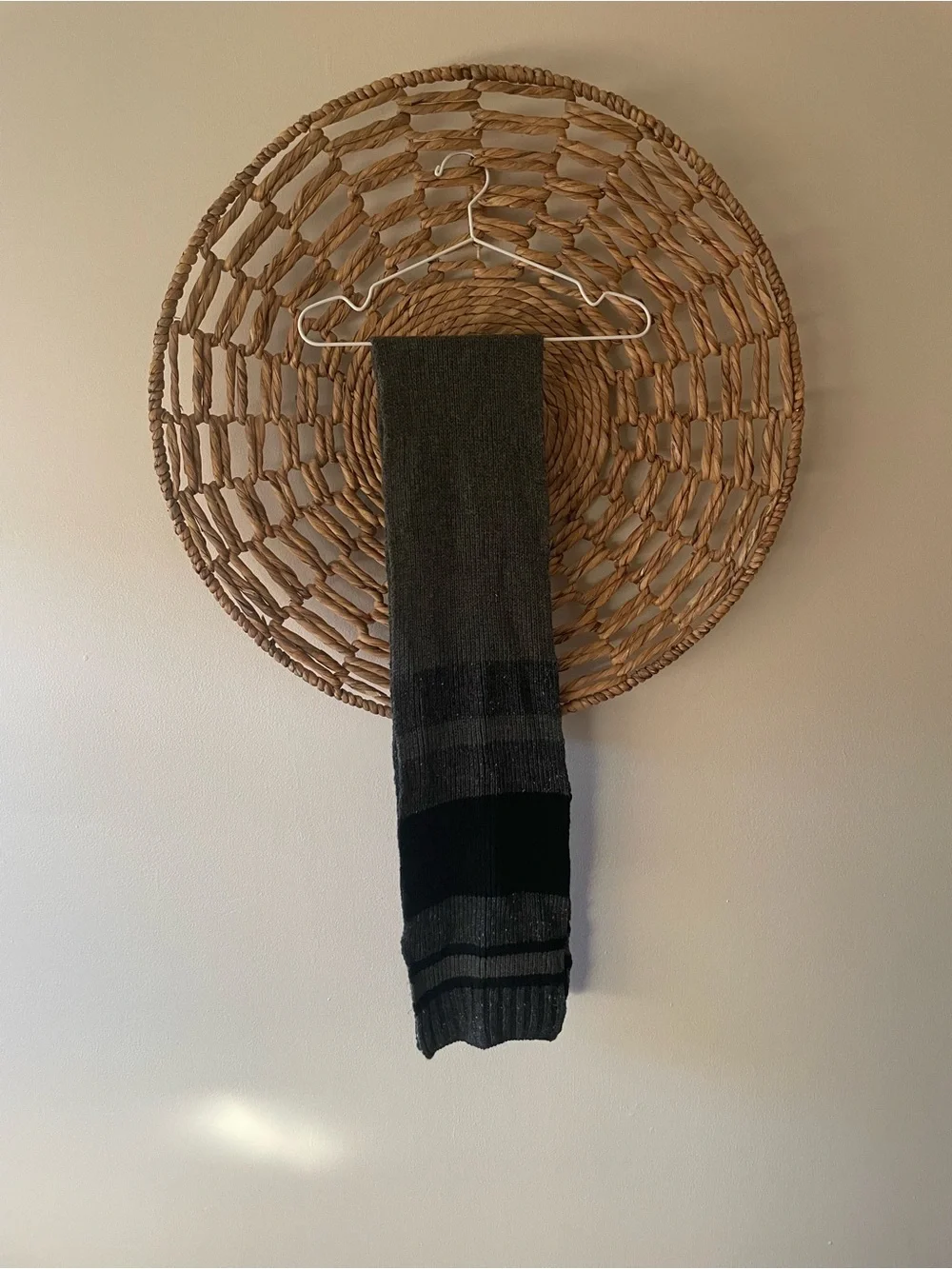 Vintage Handmade  Black and Gray Knit Scarf